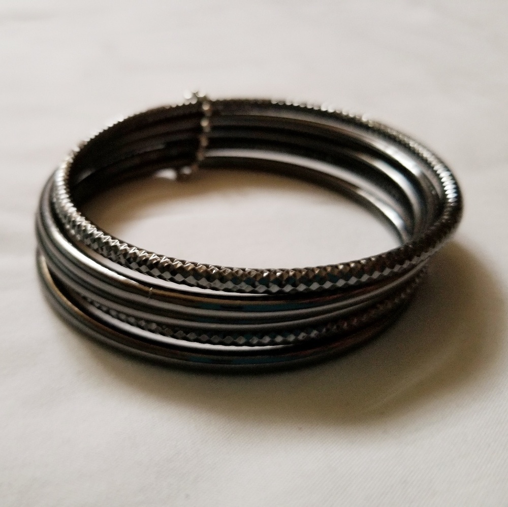 Loft Black Rhodium Sterling Bangle Set - Picture 2 of 3